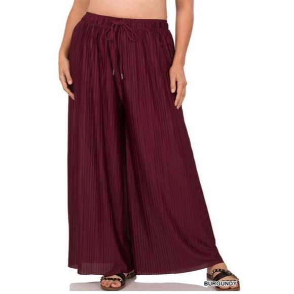 Zenana Relaxed Fit Elastic Waisted Wide Leg Pants